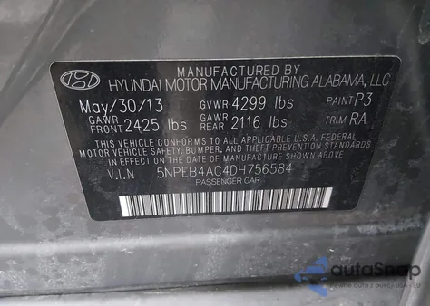 2013 Hyundai Sonata Gls z USA, uszkodzony, nr VIN 5NPEB4AC4DH756584